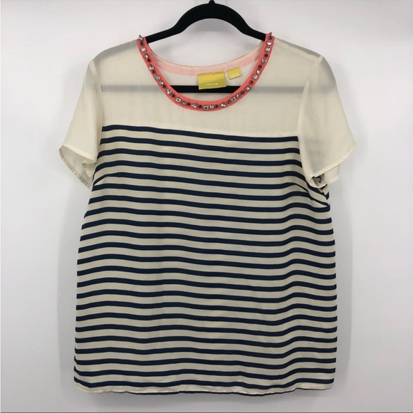 Anthropologie Maeve Striped Jewel Collar Shirt - Picture 2 of 8